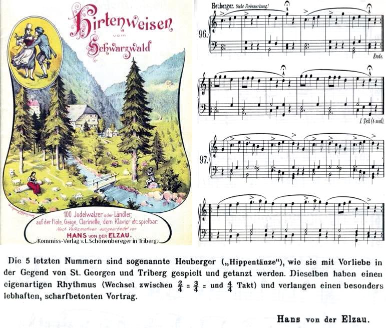 Hirtenweisen aus den Schwarzwald von Hans von der Elzau, mit zwei von seinen fünf Heubergern und dem Hinweis zu den Tänzen