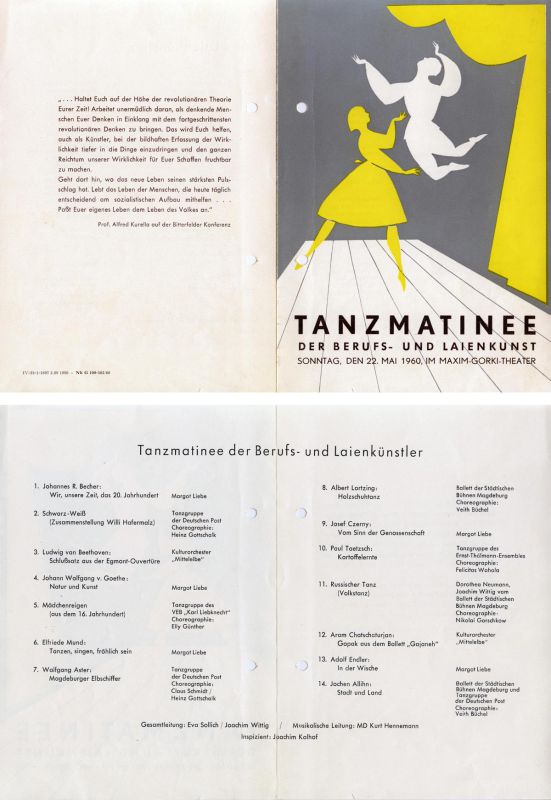 Programm der Tanzmatinee der Berufs- und Laienkunst im Jahr 1960